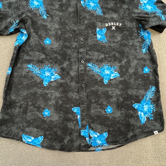 Hurley Shirt Adult Extra Large Black Button Up Blue Floral Casual Outdoor Men - Picture 6 of 12
